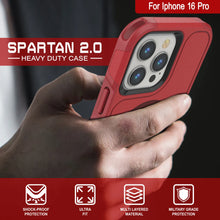 Load image into Gallery viewer, Coque PunkCase pour iPhone 16 Pro, [Série Spartan 2.0] Coque robuste et transparente avec protecteur d&#39;écran intégré [rouge]
