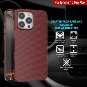 Coque en fibre de carbone Punkcase pour iPhone 16 Pro Max [Série AramidShield] Kevlar ultra fin et léger [Rouge]