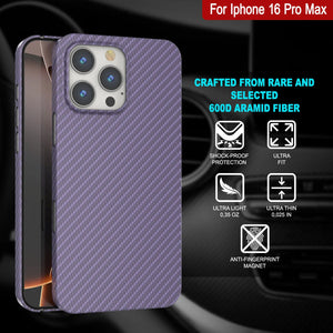 Coque en fibre de carbone Punkcase pour iPhone 16 Pro Max [Série AramidShield] Kevlar ultra fin et léger [Lilas]