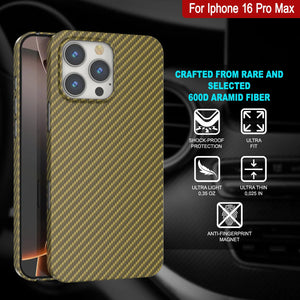 Coque en fibre de carbone Punkcase pour iPhone 16 Pro Max [Série AramidShield] Kevlar ultra fin et léger [Or]