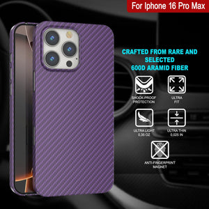 Coque en fibre de carbone Punkcase pour iPhone 16 Pro Max [Série AramidShield] Kevlar ultra fin et léger [Violet]