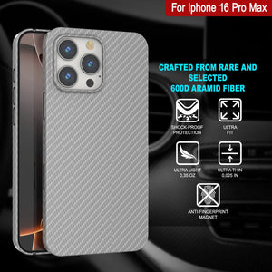 Coque en fibre de carbone Punkcase pour iPhone 16 Pro Max [Série AramidShield] Kevlar ultra fin et léger [Blanc]