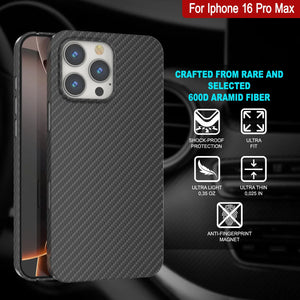 Coque en fibre de carbone Punkcase pour iPhone 16 Pro Max [Série AramidShield] Kevlar ultra fin et léger [Noir]