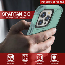 Load image into Gallery viewer, Coque PunkCase pour iPhone 16 Pro Max, [Série Spartan 2.0] Coque robuste et transparente avec protecteur d&#39;écran intégré [bleu sarcelle]
