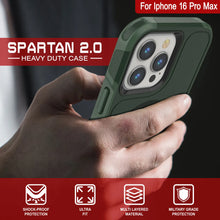 Load image into Gallery viewer, Coque PunkCase pour iPhone 16 Pro Max, [Série Spartan 2.0] Coque robuste et transparente avec protecteur d&#39;écran intégré [vert foncé]
