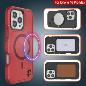 Coque PunkCase pour iPhone 16 Pro Max, [Série Spartan 2.0] Coque robuste et transparente avec protecteur d'écran intégré [rouge]