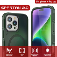 Load image into Gallery viewer, Coque PunkCase pour iPhone 16 Pro Max, [Série Spartan 2.0] Coque robuste et transparente avec protecteur d&#39;écran intégré [vert foncé]
