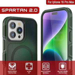 Coque PunkCase pour iPhone 16 Pro Max, [Série Spartan 2.0] Coque robuste et transparente avec protecteur d'écran intégré [vert foncé]