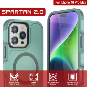 Coque PunkCase pour iPhone 16 Pro Max, [Série Spartan 2.0] Coque robuste et transparente avec protecteur d'écran intégré [bleu sarcelle]