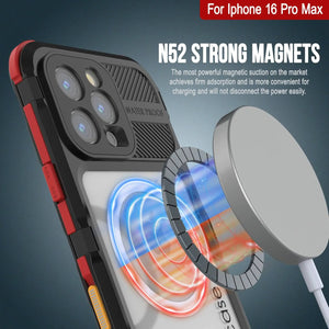 Coque étanche en aluminium pour iPhone 16 Pro Max Metal Extreme 2.0 Series IP68 avec protection d'écran intégrée [noir-rouge]