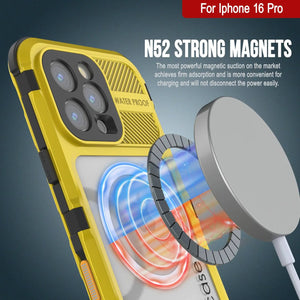 Coque étanche en aluminium pour iPhone 16 Pro Metal Extreme 2.0 Series IP68 avec protection d'écran intégrée [Jaune]