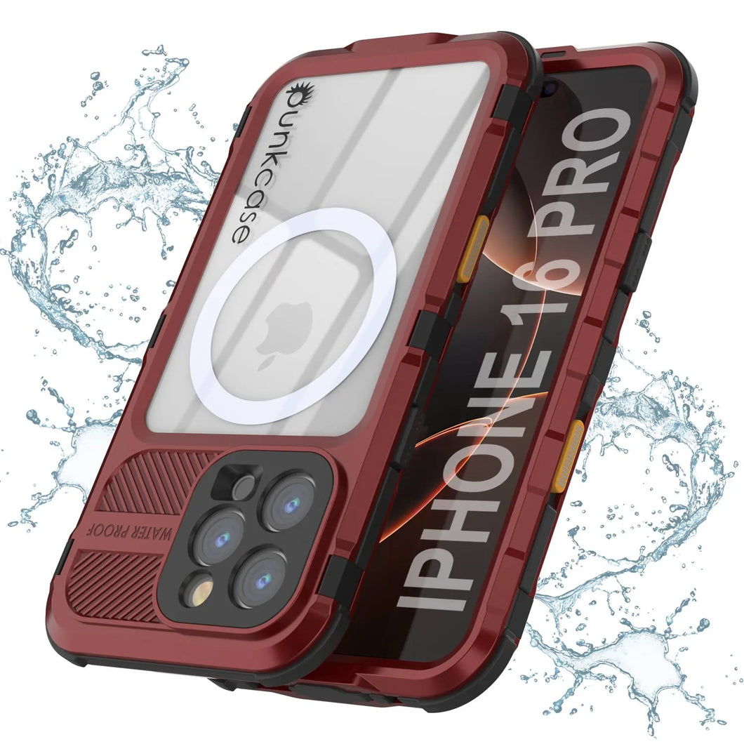 Coque étanche en aluminium pour iPhone 16 Pro Metal Extreme 2.0 Series IP68 avec protection d'écran intégrée [rouge-noir]