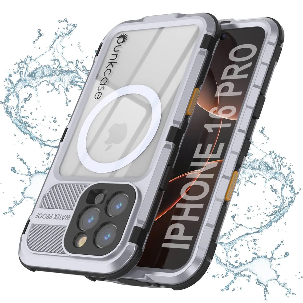 Coque étanche en aluminium pour iPhone 16 Pro Metal Extreme 2.0 Series IP68 avec protection d'écran intégrée [Blanc]