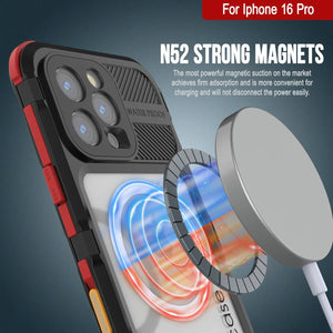 Coque étanche en aluminium pour iPhone 16 Pro Metal Extreme 2.0 Series IP68 avec protection d'écran intégrée [noir-rouge]