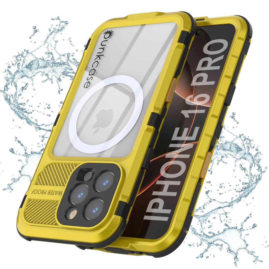 Coque étanche en aluminium pour iPhone 16 Pro Metal Extreme 2.0 Series IP68 avec protection d'écran intégrée [Jaune]