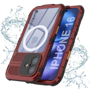 Coque étanche en aluminium pour iPhone 16 Metal Extreme 2.0 Series IP68 avec protection d'écran intégrée [rouge-noir]