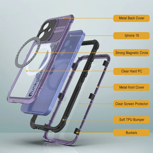 Coque étanche en aluminium pour iPhone 16 Metal Extreme 2.0 Series IP68 avec protection d'écran intégrée [Violet]