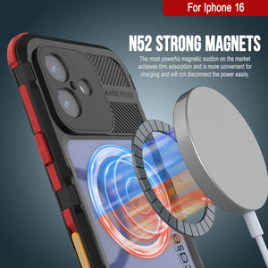 Coque étanche en aluminium pour iPhone 16 Metal Extreme 2.0 Series IP68 avec protection d'écran intégrée [noir-rouge]