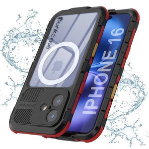 Coque étanche en aluminium pour iPhone 16 Metal Extreme 2.0 Series IP68 avec protection d'écran intégrée [noir-rouge]