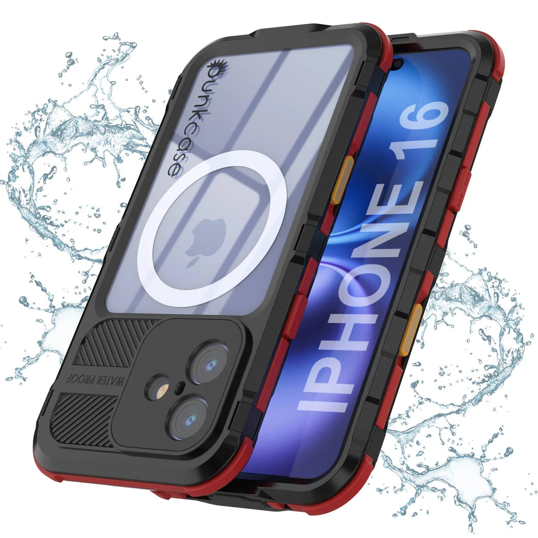 Coque étanche en aluminium pour iPhone 16 Metal Extreme 2.0 Series IP68 avec protection d'écran intégrée [noir-rouge]