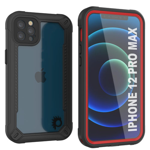 iPhone 12 Pro Max Waterproof IP68 Case, Punkcase [red]  [Maximus Series] [Slim Fit] [IP68 Certified] [Shockresistant] Clear Armor Cover with Screen Protector | Ultimate Protection (Color in image: red)