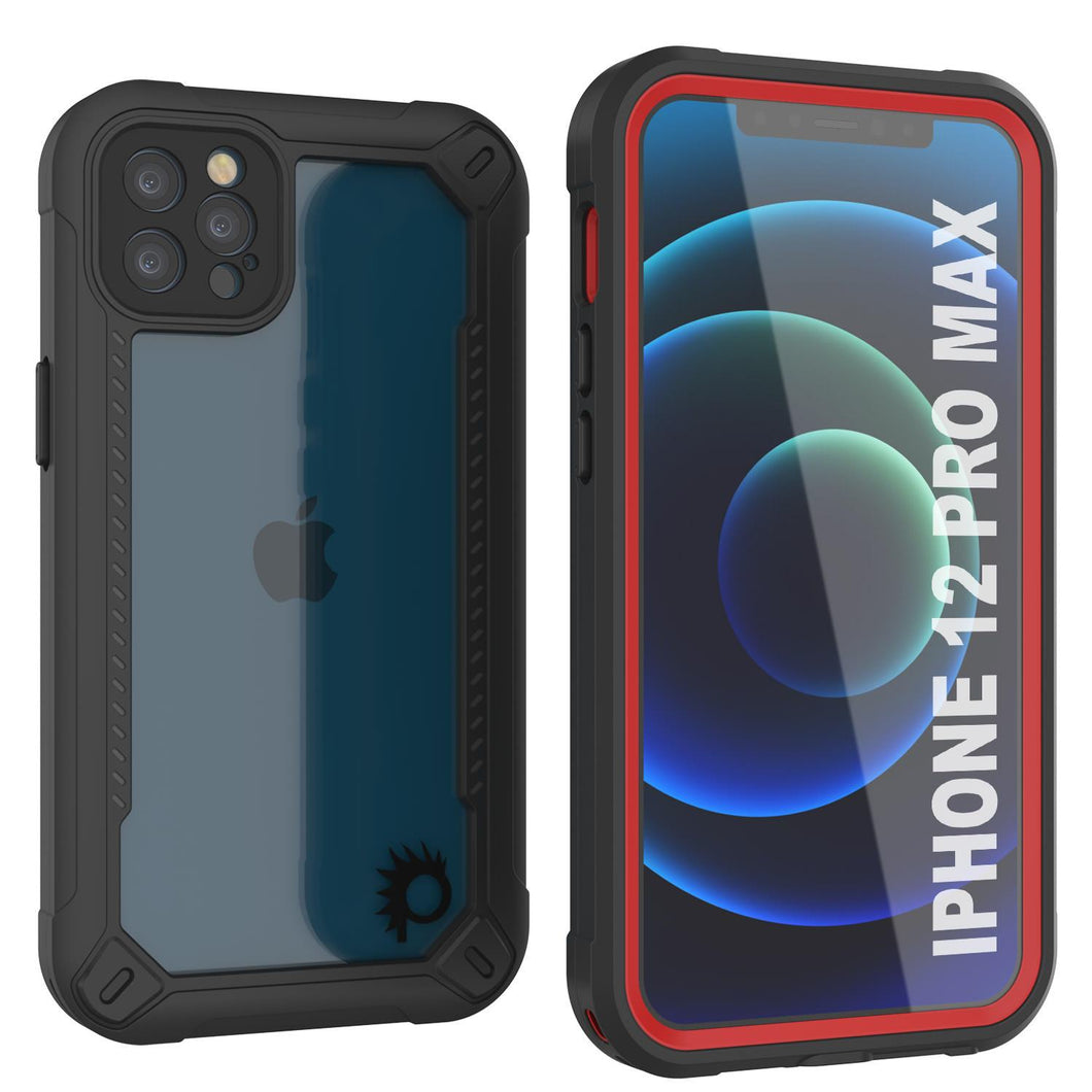 iPhone 12 Pro Max Waterproof IP68 Case, Punkcase [red]  [Maximus Series] [Slim Fit] [IP68 Certified] [Shockresistant] Clear Armor Cover with Screen Protector | Ultimate Protection (Color in image: red)