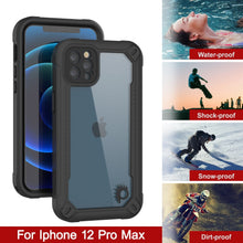 Charger l&#39;image dans la galerie, iPhone 12 Pro Max Waterproof IP68 Case, Punkcase [Black]  [Maximus Series] [Slim Fit] [IP68 Certified] [Shockresistant] Clear Armor Cover with Screen Protector | Ultimate Protection 
