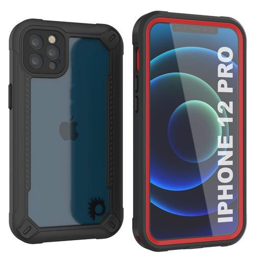 iPhone 12 Pro Waterproof IP68 Case, Punkcase [red]  [Maximus Series] [Slim Fit] [IP68 Certified] [Shockresistant] Clear Armor Cover with Screen Protector | Ultimate Protection (Color in image: red)