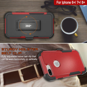 Punkcase for iPhone 7+ Plus Belt Clip Multilayer Holster Case [Patron Series] [Red-Black] 