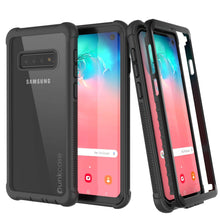 Charger l&#39;image dans la galerie, PunkCase Galaxy S10 Case, [Spartan Series] Clear Rugged Heavy Duty Cover W/Built in Screen Protector [Black] (Color in image: Black)
