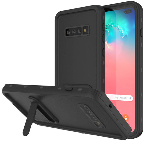 Galaxy S10+ Plus Waterproof Case, Punkcase [KickStud Series] Armor Cover [Black] (Color in image: Black)