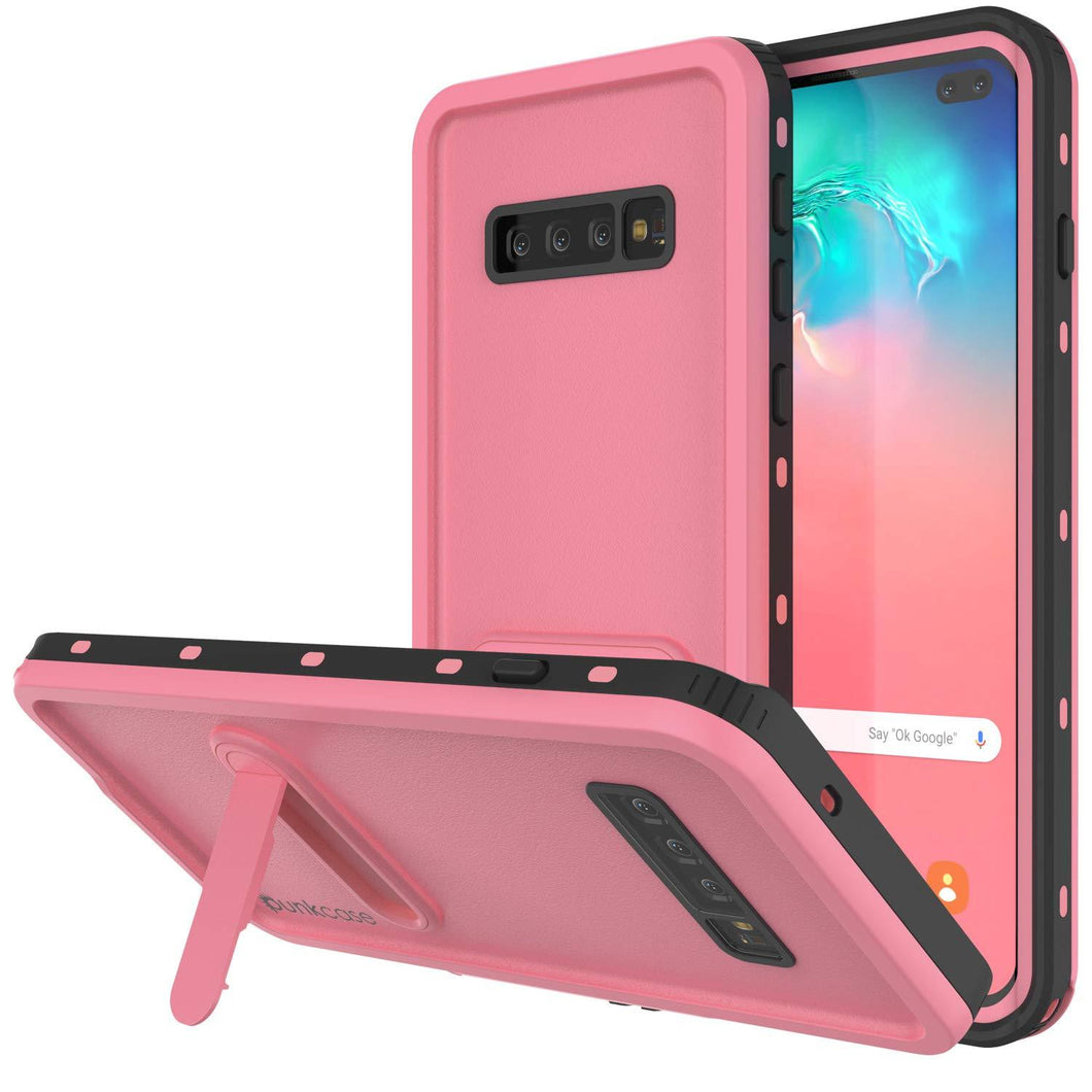 Galaxy S10+ Plus Waterproof Case, Punkcase [KickStud Series] Armor Cover [Pink] (Color in image: Pink)