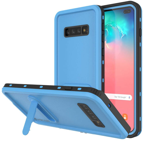 Galaxy S10+ Plus Waterproof Case, Punkcase [KickStud Series] Armor Cover [Light Blue] (Color in image: Light Blue)