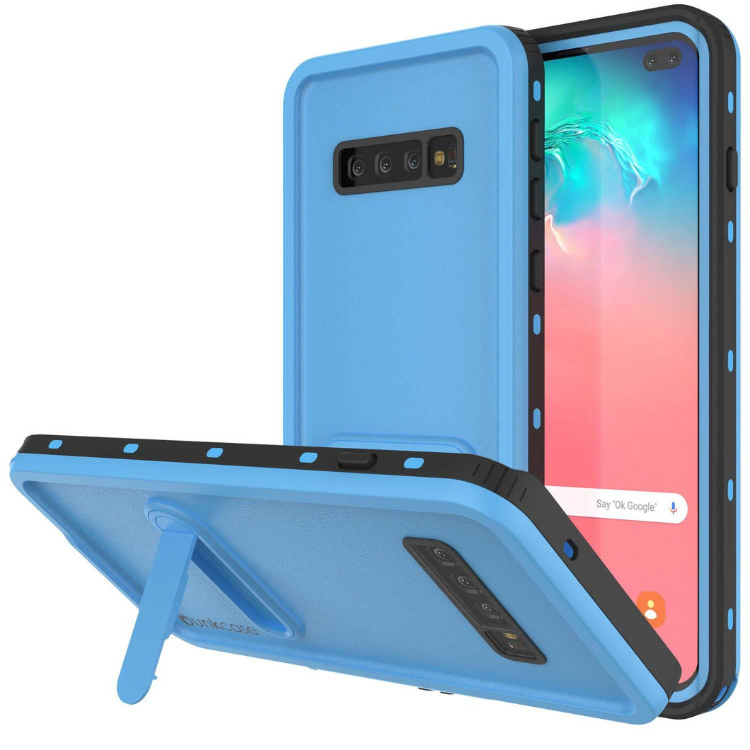 Galaxy S10+ Plus Waterproof Case, Punkcase [KickStud Series] Armor Cover [Light Blue] (Color in image: Light Blue)