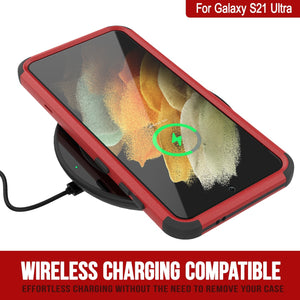 Punkcase for Galaxy S21 Ultra 5G Belt Clip Multilayer Holster Case [Patron Series] [Red-Black] 