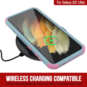 Punkcase for Galaxy S21 Ultra 5G Belt Clip Multilayer Holster Case [Patron Series] [Mint-Pink] 