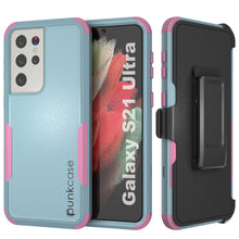 Charger l&#39;image dans la galerie, Punkcase for Galaxy S21 Ultra 5G Belt Clip Multilayer Holster Case [Patron Series] [Mint-Pink] (Color in image: Mint-Pink)
