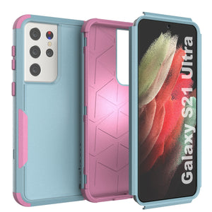 Punkcase for Galaxy S21 Ultra 5G Belt Clip Multilayer Holster Case [Patron Series] [Mint-Pink] 