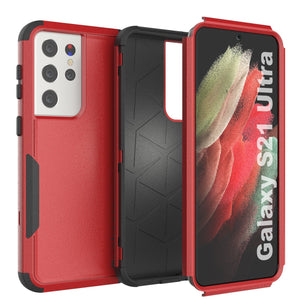 Punkcase for Galaxy S21 Ultra 5G Belt Clip Multilayer Holster Case [Patron Series] [Red-Black] 