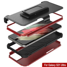 Charger l&#39;image dans la galerie, Punkcase for Galaxy S21 Ultra 5G Belt Clip Multilayer Holster Case [Patron Series] [Red-Black] 
