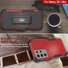 Charger l&#39;image dans la galerie, Punkcase for Galaxy S21 Ultra 5G Belt Clip Multilayer Holster Case [Patron Series] [Red-Black] 
