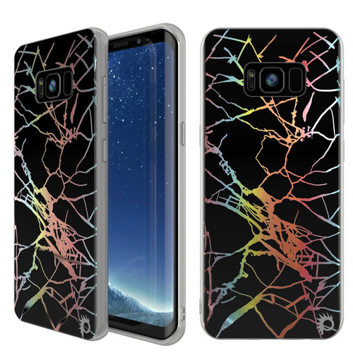 Punkcase Galaxy S8+ PLUS Marble Case, Protective Full Body Cover W/PunkShield Screen Protector (Black Mirage) (Color in image: Black Mirage)