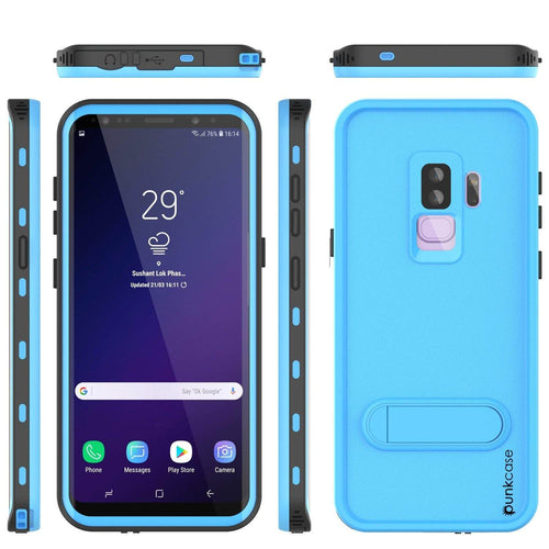 Galaxy S9 Plus Waterproof Case, Punkcase [KickStud Series] Armor Cover [LIGHT BLUE] (Color in image: Light Blue)