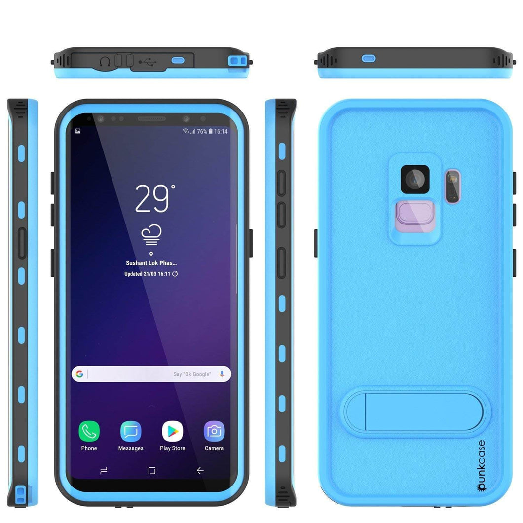Galaxy S9 Waterproof Case, Punkcase [KickStud Series] Armor Cover [LIGHT BLUE] (Color in image: Light Blue)