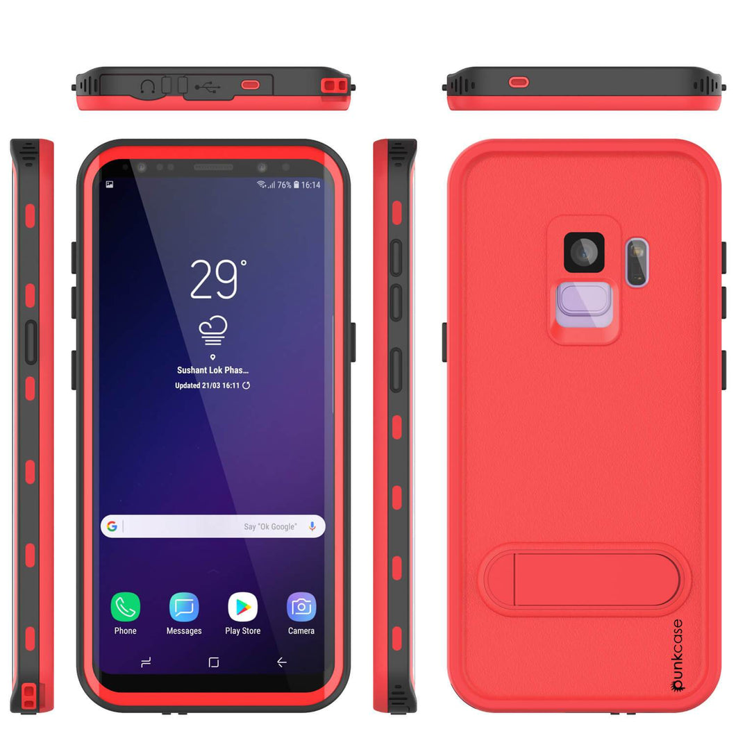 Galaxy S9 Waterproof Case, Punkcase [KickStud Series] Armor Cover [RED] (Color in image: Red)