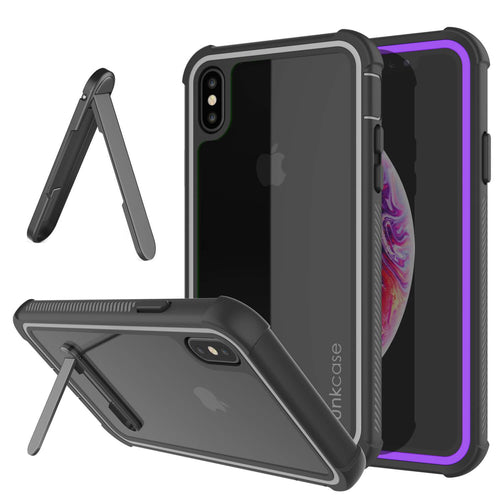 PunkCase iPhone XS Max Case, [Spartan Series] Clear Rugged Heavy Duty Cover W/Built in Screen Protector [Purple] (Color in image: purple)
