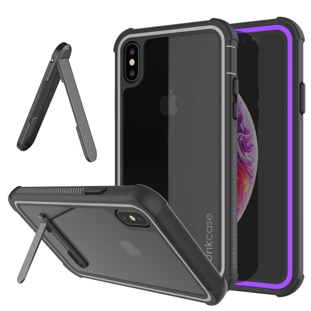 PunkCase iPhone XS Max Case, [Spartan Series] Clear Rugged Heavy Duty Cover W/Built in Screen Protector [Purple] (Color in image: purple)
