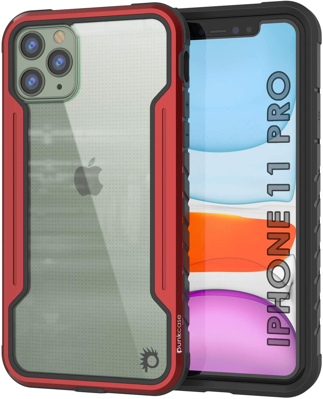 Punkcase iPhone 11 Pro ravenger Case Protective Military Grade Multilayer Cover [Red] (Color in image: Red)