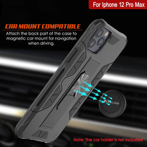 Punkcase iPhone 12 Pro Max Case [ArmorShield Series] Military Style Protective Dual Layer Case Black (Color in image: Silver)