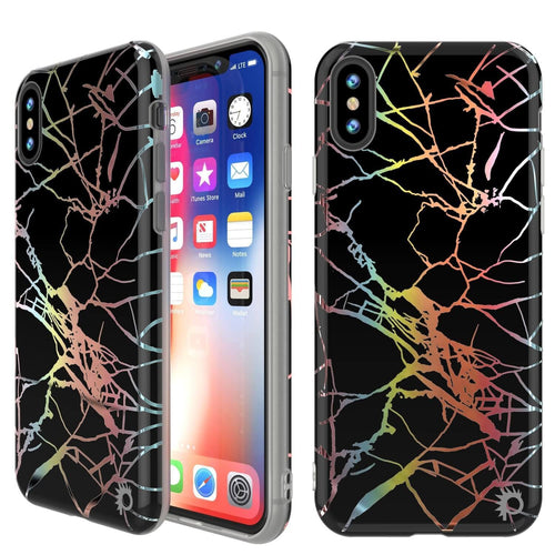 Punkcase iPhone X Marble Case, Protective Full Body Cover W/9H Tempered Glass Screen Protector (Black Mirage) (Color in image: Black Mirage)